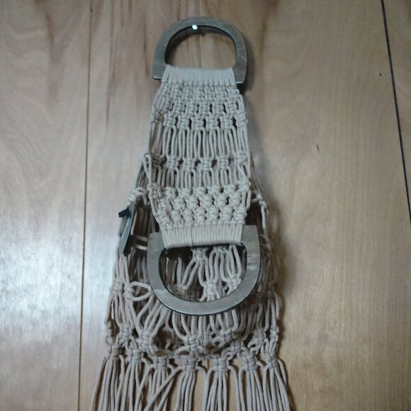 BOHEMIA Women's Double Wood Handle Macrame Purse Beige Boho Hippie NEW - Picture 4 of 5